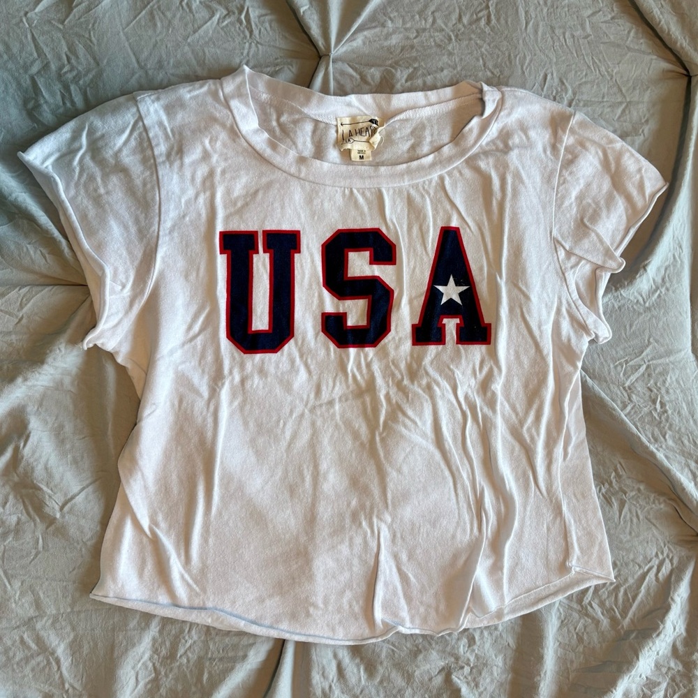 EUC LA Hearts Cropped USA Tee Size M